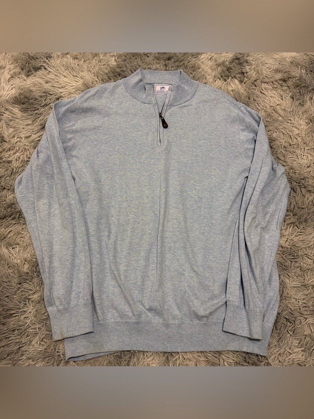 Southern Tide Mens Jade Croaker 1/4 Quarter Zip Sweater Light Blue Cotton XL